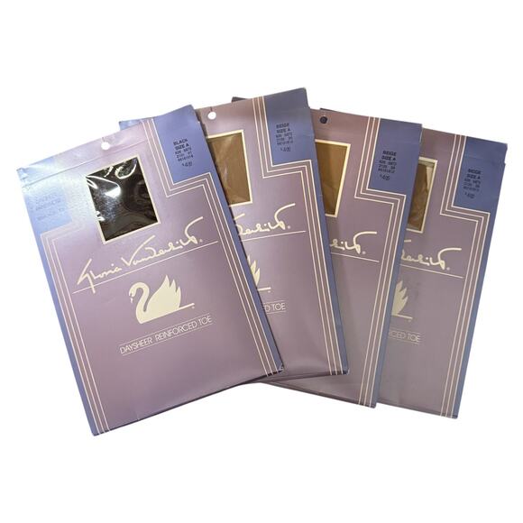 4 Pair Gloria Vanderbilt Size A Daysheer Reinforced Toe Pantyhose NEW - Picture 4 of 7